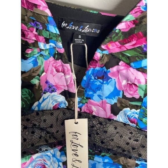 For Love and Lemons Marley Maxi Dress Pink Roses Black Missing Bow Size S NEW - Picture 8 of 8